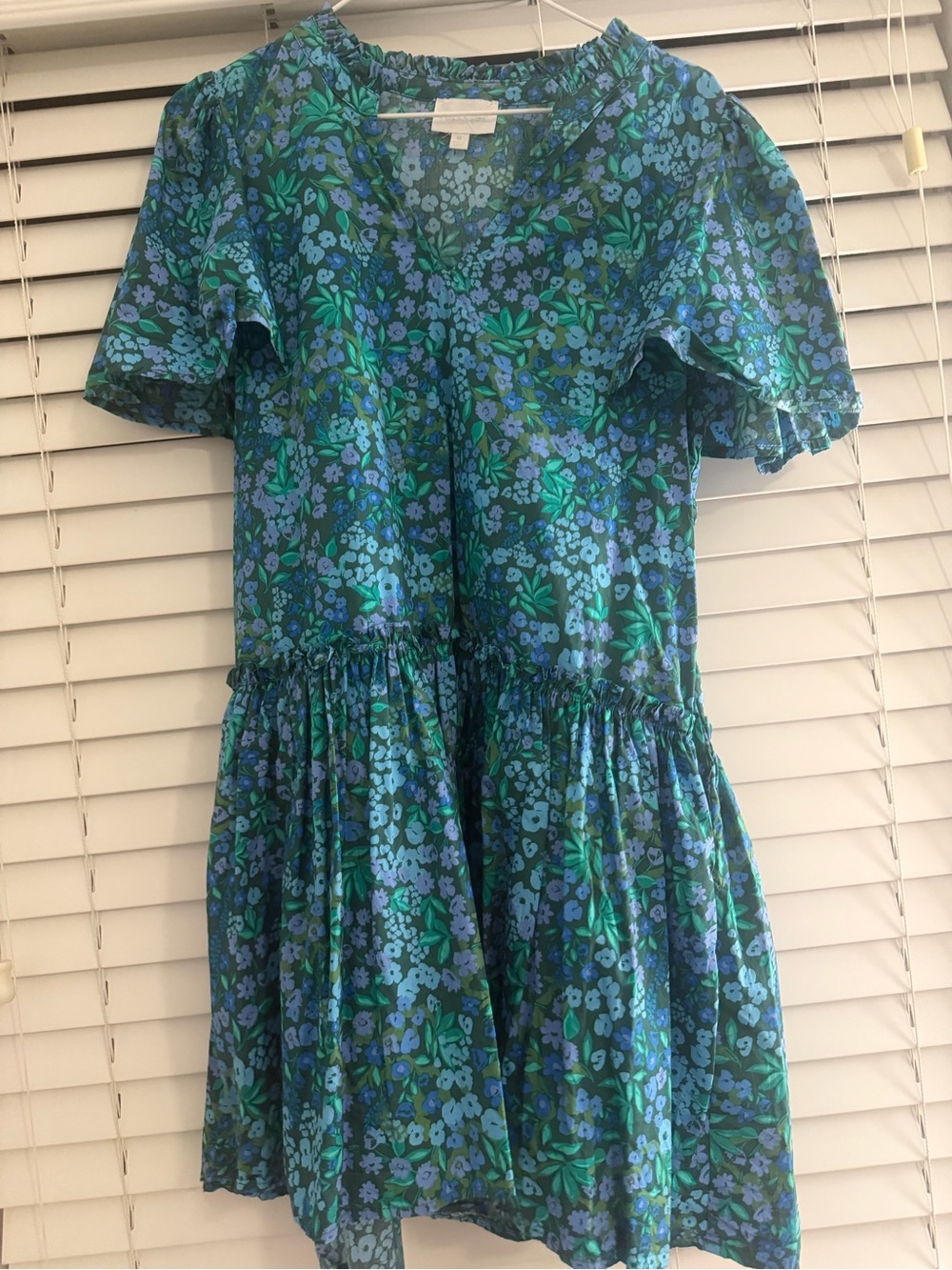 Sugarlips Blue & Green Floral V-Neck Short Dress